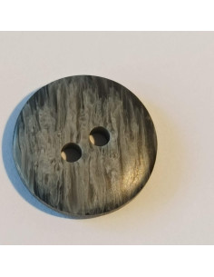Bouton polyester 2 trous, 15mm, rond, chiné noir et gris