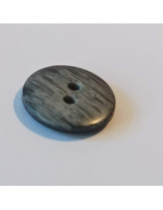Bouton polyester 2 trous, 15mm, rond, chiné noir et gris 2