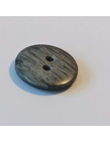 Bouton polyester 2 trous, 15mm, rond, chiné noir et gris