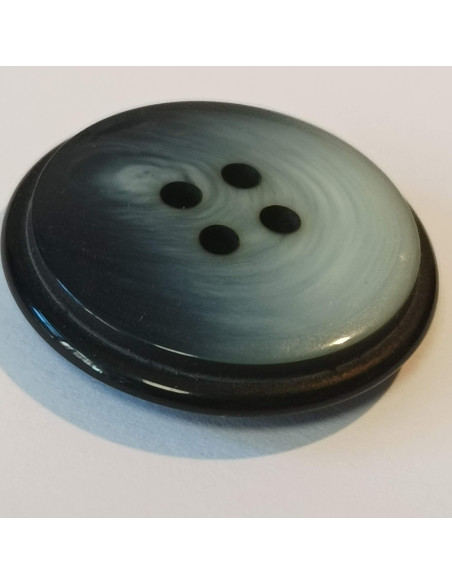 Bouton polyester 4 trous, 29mm, rond, noir/bleu marine