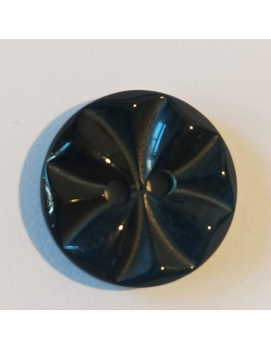 Bouton polyester 2 trous, 14mm, imitation rosace, bleu marine