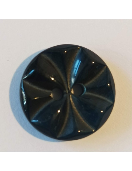 Bouton polyester 2 trous, 14mm, imitation rosace, bleu marine