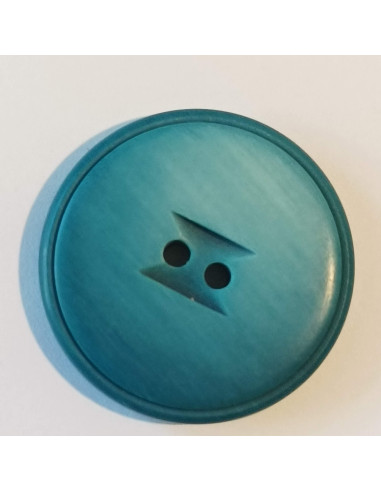 Bouton polyester 2 trous, 27mm, rond, bleu canard