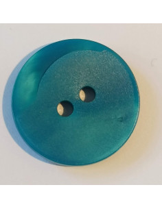 Bouton polyester 2 trous, 24mm, rond,  bleu azur