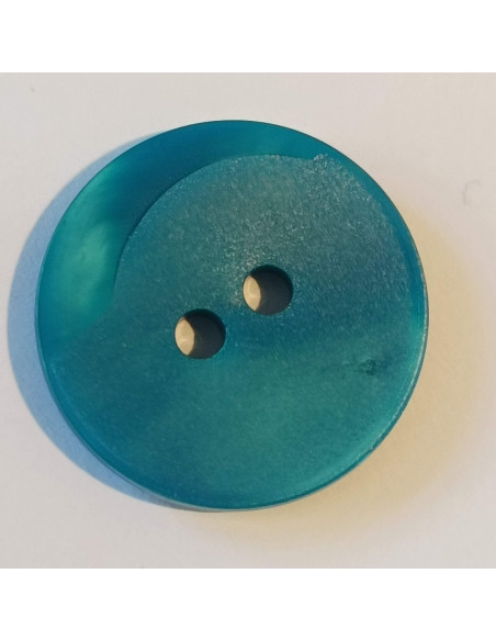 Bouton polyester 2 trous, 24mm, rond,  bleu azur