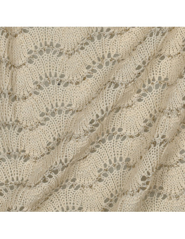 Tissu, Tricot Ajouré Lurex, Écru, Laize 150 cm, 80% Polyester 20% Coton
