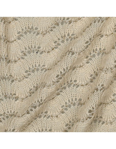 Tissu, Tricot Ajouré Lurex, Écru, Laize 150 cm, 80% Polyester 20% Coton