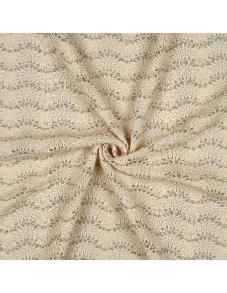 Tissu, Tricot Ajouré Lurex, Écru, Laize 150 cm, 80% Polyester 20% Coton