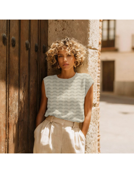 Tissu, Tricot Ajouré Lurex, Écru, Laize 150 cm, 80% Polyester 20% Coton