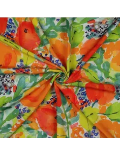 Tissu, Viscose Fluide Fleuri, Multicolore sur Écru, Laize 140 cm, 100% Viscose 110g/m² 2