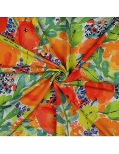 Viscose, impression digitale, fleurs oranges 2