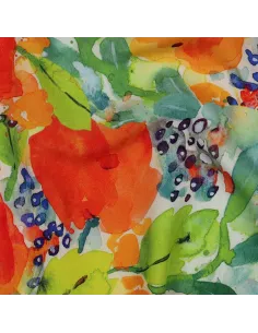Tissu, Viscose Fluide Fleuri, Multicolore sur Écru, Laize 140 cm, 100% Viscose 110g/m²