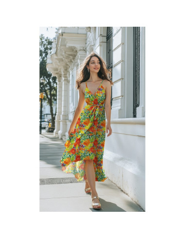 Viscose, impression digitale, fleurs oranges