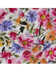 Viscose, impression digitale, fleurs roses