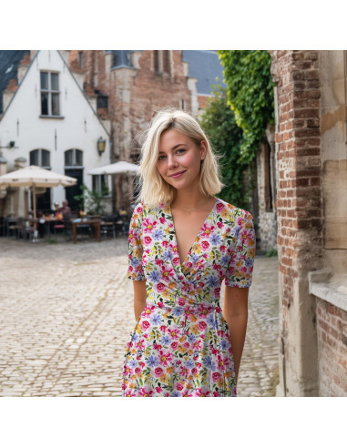 Viscose, impression digitale, fleurs roses