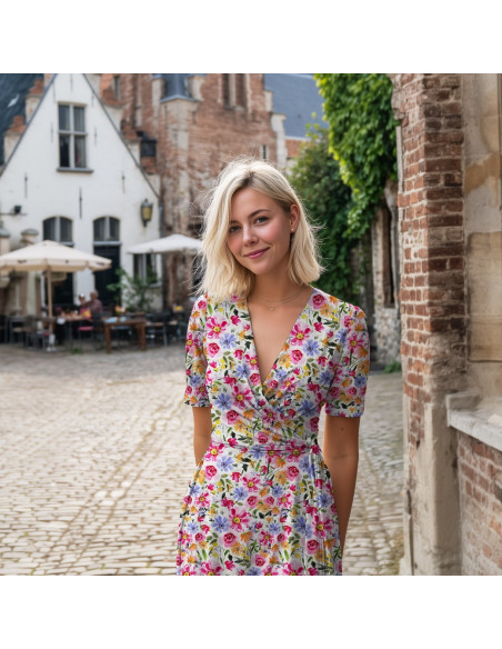 Viscose, impression digitale, fleurs roses