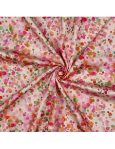 Tissu, Satin de Viscose, Pois Rose Fuchsia Vert Émeraude sur Noir, Laize 140 cm, 100% Viscose 115g/m² 2