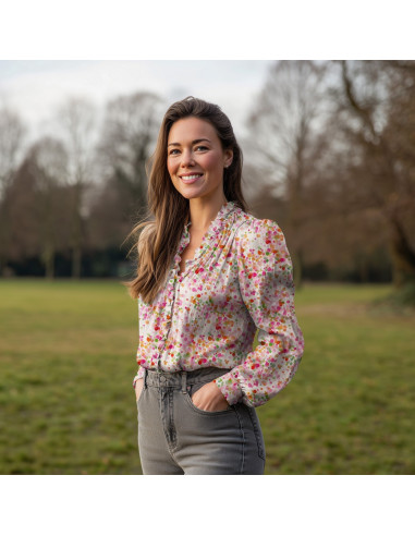 Satin viscose, impression digitale, pois