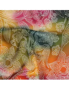 Tissu, Viscose Imprimée Batik Fleuri, Bleu Pétrole Ocre Terracotta, Laize 140 cm, 100% Viscose 110g/m²