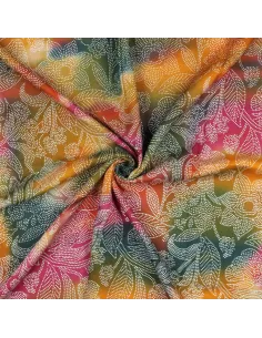 Tissu, Viscose Imprimée Batik Fleuri, Bleu Pétrole Ocre Terracotta, Laize 140 cm, 100% Viscose 110g/m² 2