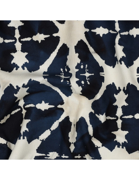 Tissu, Coton Batik Géométrique, Bleu Marine & Blanc, Laize 140 cm, 100% Coton 119g/m²
