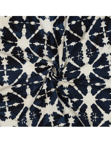 Tissu, Coton Batik Géométrique, Bleu Marine & Blanc, Laize 140 cm, 100% Coton 119g/m²
