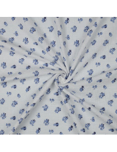 Tissu, Double Gaze Plumetis Petites Fleurs, Blanc Fleurs Bleues, Laize 135 cm, 100% Coton 125g/m² 2