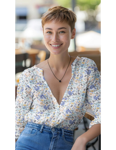 Voile de coton, impression digitale, petites fleurs jaunes et bleues