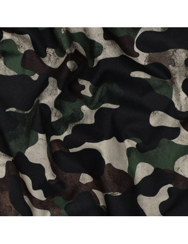 Tissu, Popeline de Coton Camouflage, Vert Kaki Multicolore, Laize 148 cm, 100% Coton 110g/m²