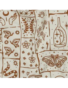 Tissu, Popeline de Coton Floral Boho, Écru, Laize 148 cm, 100% Coton 110g/m²