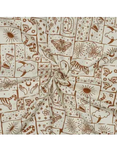 Tissu, Popeline de Coton Floral Boho, Écru, Laize 148 cm, 100% Coton 110g/m² 2