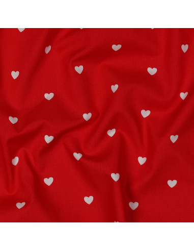 Tissu, Popeline de Coton Cœurs, Rouge Passion, Laize 148 cm, 100% Coton 110g/m²