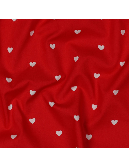 Tissu, Popeline de Coton Cœurs, Rouge Passion, Laize 148 cm, 100% Coton 110g/m²