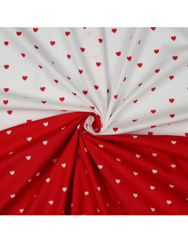 Tissu, Popeline de Coton Cœurs, Rouge Passion, Laize 148 cm, 100% Coton 110g/m²