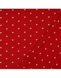 Tissu, Popeline de Coton Cœurs, Rouge Passion, Laize 148 cm, 100% Coton 110g/m²