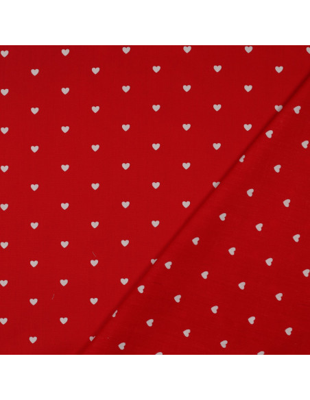 Tissu, Popeline de Coton Cœurs, Rouge Passion, Laize 148 cm, 100% Coton 110g/m²
