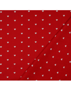 Popeline de coton, coeurs rouges