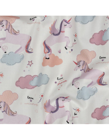 Popeline de coton, licornes
