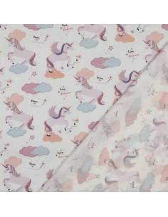 Popeline de coton, licornes