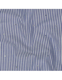 Jacquard coton, rayures bleues et strass