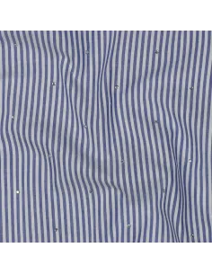 Tissu, Jacquard Rayures Marinière Strass, Bleu Marine et Blanc, Laize 143 cm, 100% Coton 89g/m²