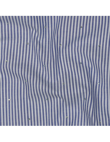 Jacquard coton, rayures bleues et strass