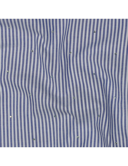 Jacquard coton, rayures bleues et strass