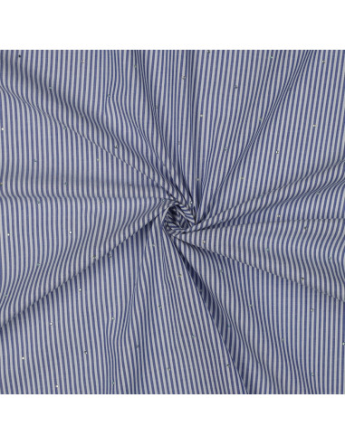 Jacquard coton, rayures bleues et strass
