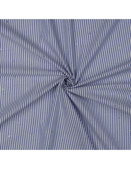 Jacquard coton, rayures bleues et strass