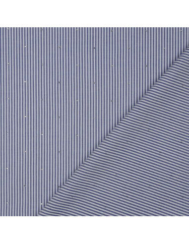 Jacquard coton, rayures bleues et strass