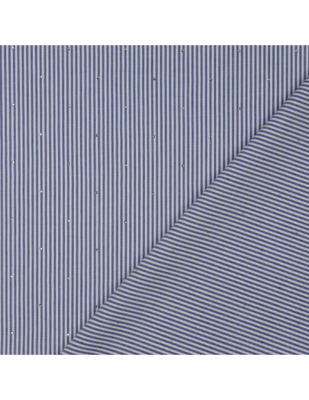 Jacquard coton, rayures bleues et strass