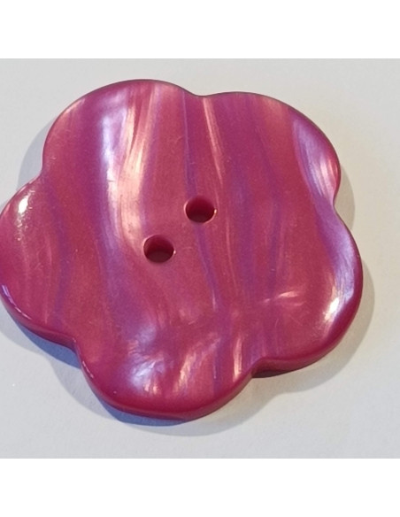 Bouton polyester 2 trous, 35mm, fleur, rose fuchsia
