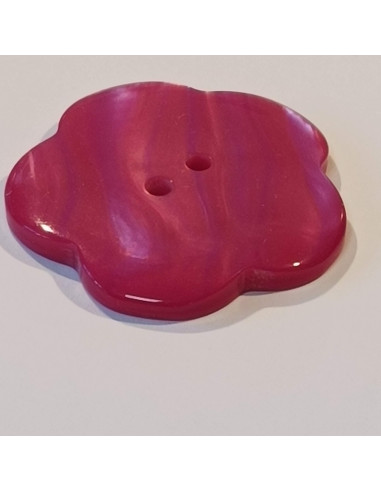 Bouton polyester 2 trous, 35mm, fleur, rose fuchsia