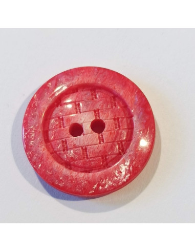 Bouton polyester 2 trous, 18mm, rond rouge, imitation brique